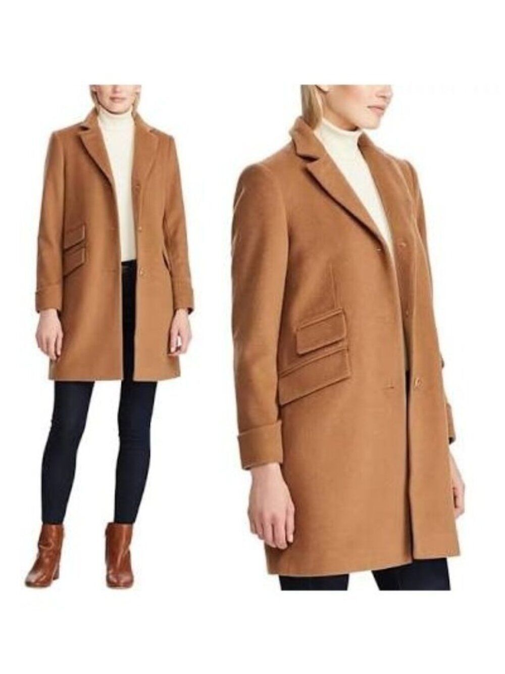 Ralph Lauren Women's Tan Single-Breasted Walker Coat Jacket Size 8